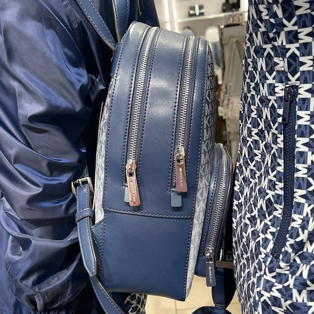 MICHAEL KORS Jaycee Medium Ombré Signature Logo Zip Pocket Backpack Navy NWT